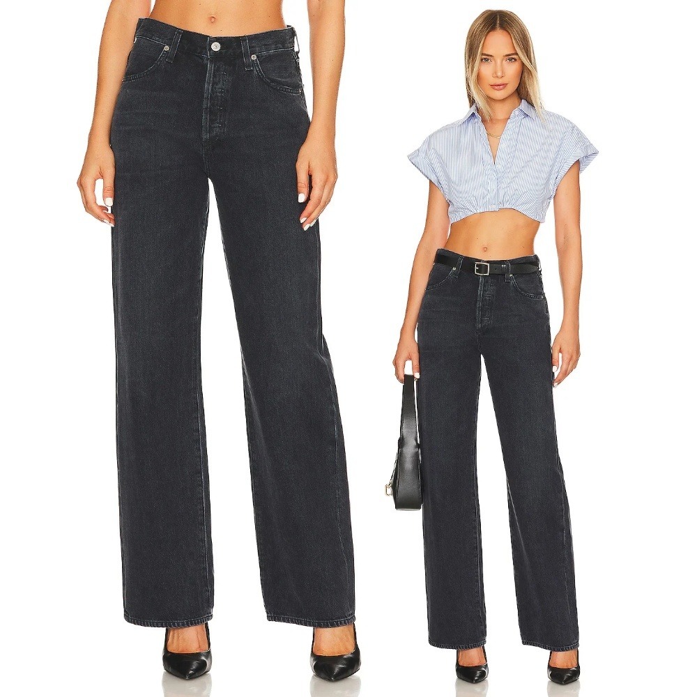 Citizens of Humanity Annina Wide Leg Jeans 29 Faded Black High Rise Denim
